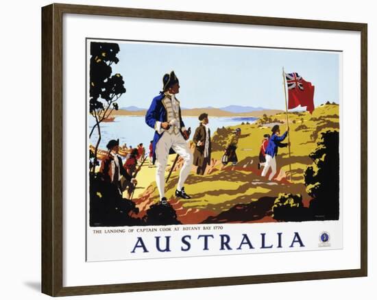 Poster for Australia Showing the Landing of Captain Cook at Botany Bay in 1770-null-Framed Photographic Print