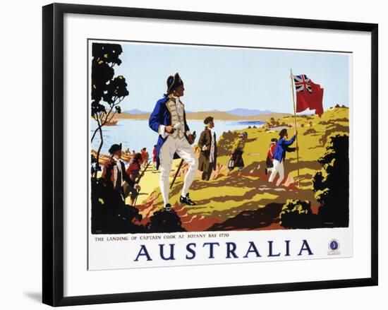 Poster for Australia Showing the Landing of Captain Cook at Botany Bay in 1770-null-Framed Photographic Print