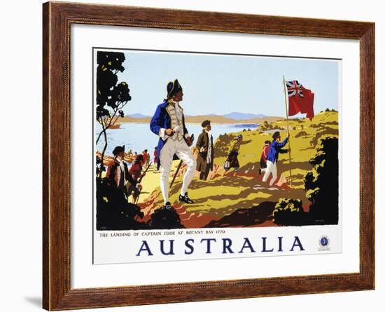 Poster for Australia Showing the Landing of Captain Cook at Botany Bay in 1770-null-Framed Photographic Print