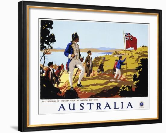 Poster for Australia Showing the Landing of Captain Cook at Botany Bay in 1770-null-Framed Photographic Print