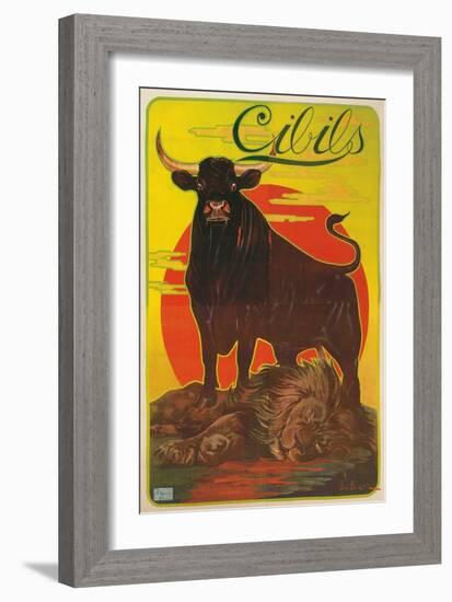 Poster for Cibils Meat Extract with Bull and Lion-null-Framed Giclee Print