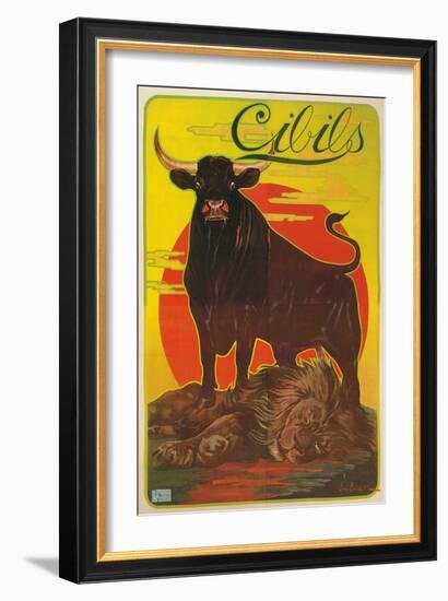 Poster for Cibils Meat Extract with Bull and Lion-null-Framed Giclee Print