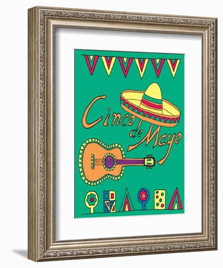 Poster for Fiesta Time with Colorful Hand Drawn Attributes of Mexican Holiday. Cinco De Mayo Banner-Romas_Photo-Framed Art Print