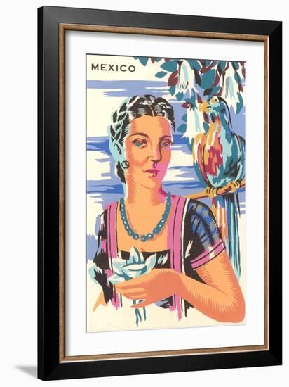 Poster for Mexico, Lady with Parrot-null-Framed Art Print