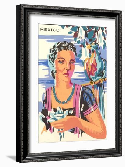 Poster for Mexico, Lady with Parrot-null-Framed Art Print