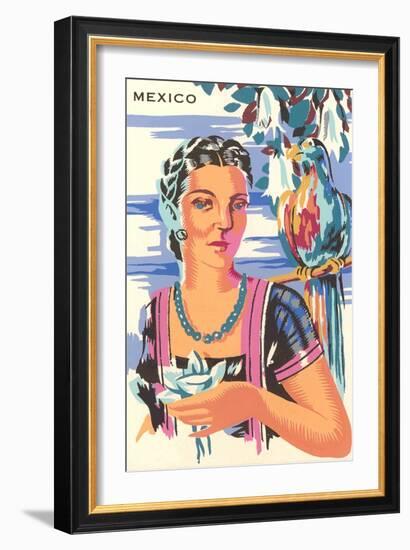 Poster for Mexico, Lady with Parrot-null-Framed Art Print