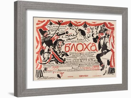 Poster for the Theatre Play the Flea by E. Zamyatin, 1925 (Lithograph)-Boris Mikhailovich Kustodiev-Framed Giclee Print