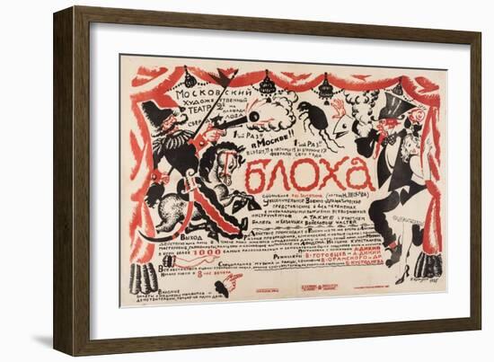 Poster for the Theatre Play the Flea by E. Zamyatin, 1925 (Lithograph)-Boris Mikhailovich Kustodiev-Framed Giclee Print