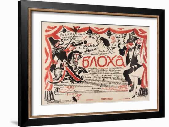 Poster for the Theatre Play the Flea by E. Zamyatin, 1925 (Lithograph)-Boris Mikhailovich Kustodiev-Framed Giclee Print