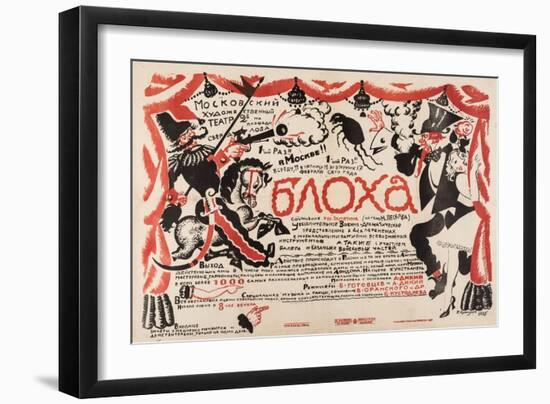 Poster for the Theatre Play the Flea by E. Zamyatin, 1925 (Lithograph)-Boris Mikhailovich Kustodiev-Framed Giclee Print