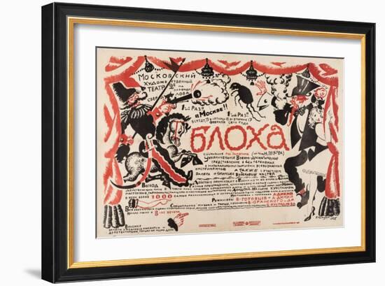 Poster for the Theatre Play the Flea by E. Zamyatin, 1925 (Lithograph)-Boris Mikhailovich Kustodiev-Framed Giclee Print