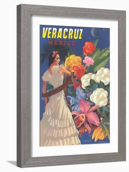 Poster for Veracruz, Mexico, Senorita with Flowers-null-Framed Art Print