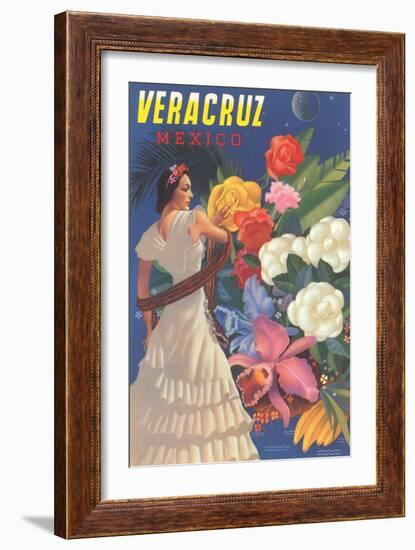 Poster for Veracruz, Mexico, Senorita with Flowers-null-Framed Art Print