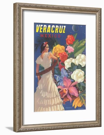 Poster for Veracruz, Mexico, Senorita with Flowers-null-Framed Art Print