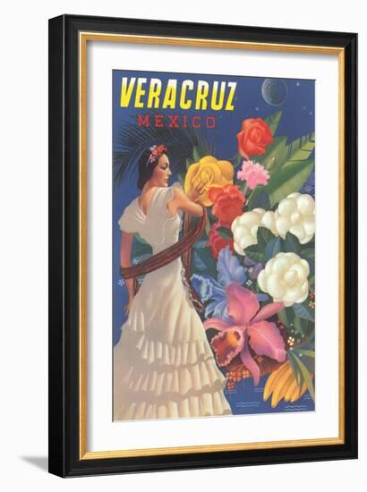 Poster for Veracruz, Mexico, Senorita with Flowers-null-Framed Art Print