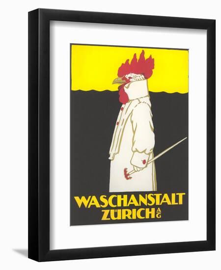 Poster for Zurich Laundry Service with Rooster-null-Framed Giclee Print