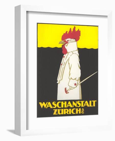 Poster for Zurich Laundry Service with Rooster-null-Framed Giclee Print