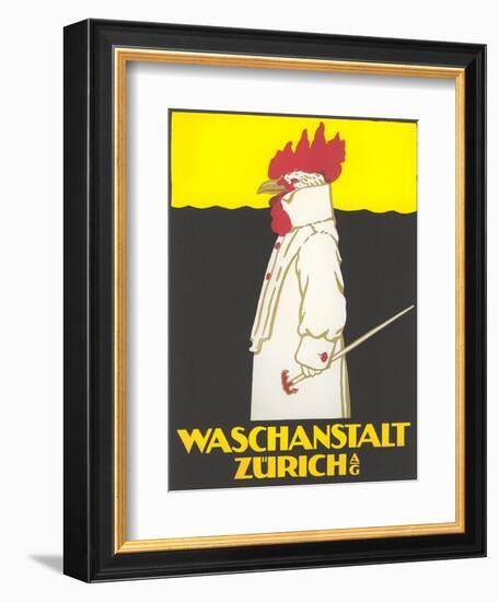 Poster for Zurich Laundry Service with Rooster-null-Framed Giclee Print