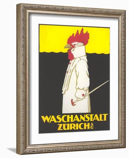 Poster for Zurich Laundry Service with Rooster-null-Framed Giclee Print