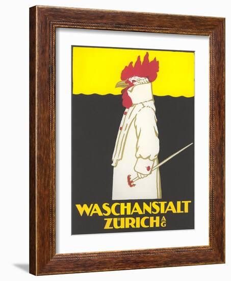 Poster for Zurich Laundry Service with Rooster-null-Framed Giclee Print