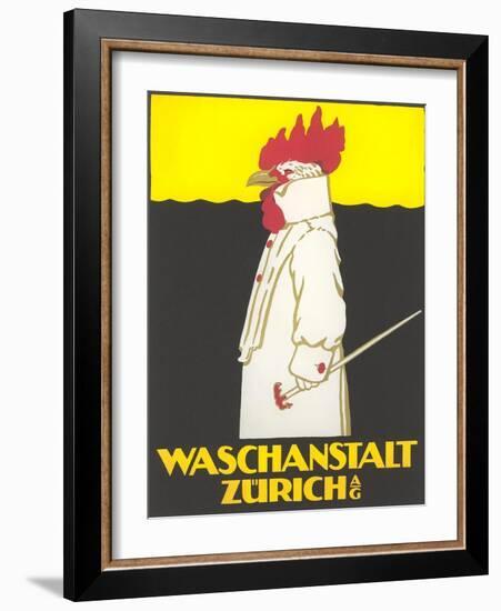 Poster for Zurich Laundry Service with Rooster-null-Framed Giclee Print