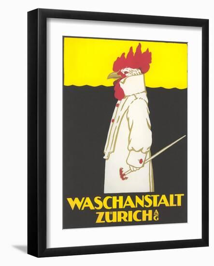 Poster for Zurich Laundry Service with Rooster-null-Framed Giclee Print