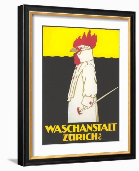 Poster for Zurich Laundry Service with Rooster-null-Framed Giclee Print