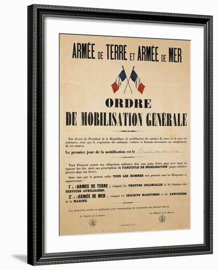 Poster from World War I Ordering General Mobilization, Sunday, August 2, 1914-null-Framed Giclee Print