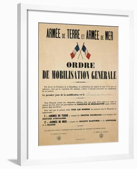 Poster from World War I Ordering General Mobilization, Sunday, August 2, 1914-null-Framed Giclee Print