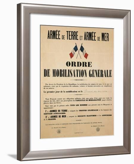 Poster from World War I Ordering General Mobilization, Sunday, August 2, 1914-null-Framed Giclee Print