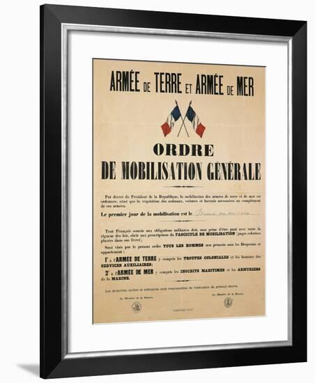 Poster from World War I Ordering General Mobilization, Sunday, August 2, 1914-null-Framed Giclee Print