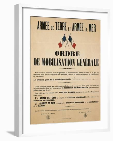 Poster from World War I Ordering General Mobilization, Sunday, August 2, 1914-null-Framed Giclee Print