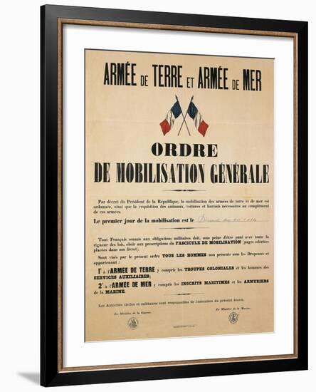 Poster from World War I Ordering General Mobilization, Sunday, August 2, 1914-null-Framed Giclee Print