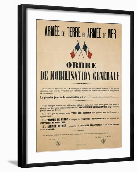 Poster from World War I Ordering General Mobilization, Sunday, August 2, 1914-null-Framed Giclee Print