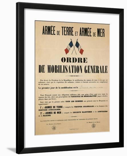 Poster from World War I Ordering General Mobilization, Sunday, August 2, 1914-null-Framed Giclee Print
