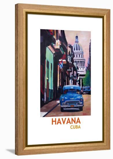 Poster Havana Cuba Street Scene Oldtimer Retro-Markus Bleichner-Framed Stretched Canvas