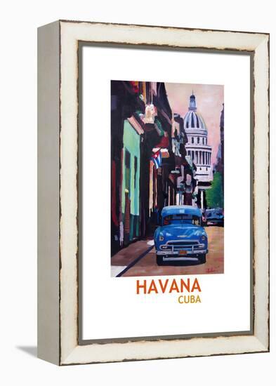 Poster Havana Cuba Street Scene Oldtimer Retro-Markus Bleichner-Framed Stretched Canvas