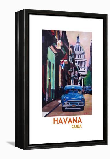 Poster Havana Cuba Street Scene Oldtimer Retro-Markus Bleichner-Framed Stretched Canvas