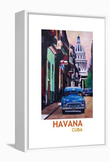 Poster Havana Cuba Street Scene Oldtimer Retro-Markus Bleichner-Framed Stretched Canvas