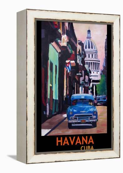 Poster Havana Cuba Street Scene Oldtimer Vintage-Markus Bleichner-Framed Stretched Canvas