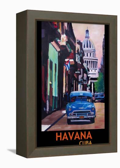 Poster Havana Cuba Street Scene Oldtimer Vintage-Markus Bleichner-Framed Stretched Canvas