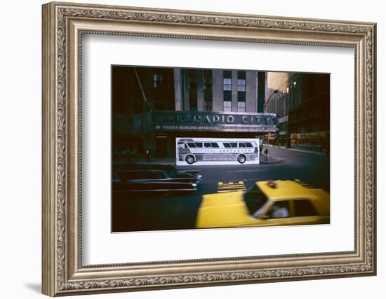Poster of a Greyhound Bus in Front of Radio City Music Hall, New York, New York, Summer 1967-Yale Joel-Framed Photographic Print