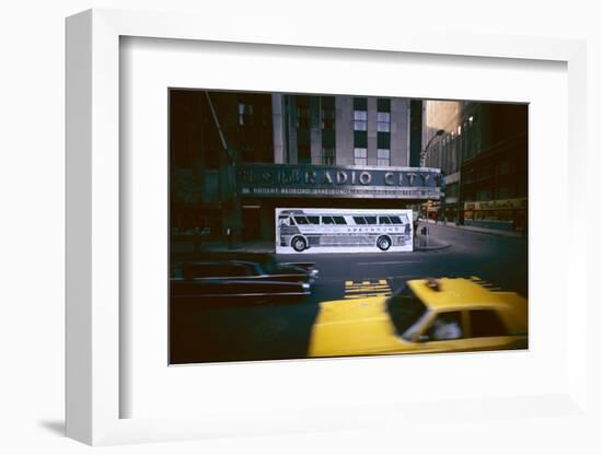 Poster of a Greyhound Bus in Front of Radio City Music Hall, New York, New York, Summer 1967-Yale Joel-Framed Photographic Print