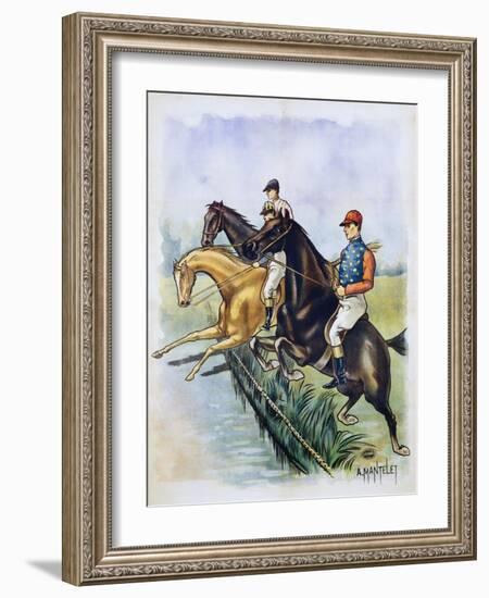 Poster of a Steeplechase Horse Race by A. Mantelet-null-Framed Giclee Print