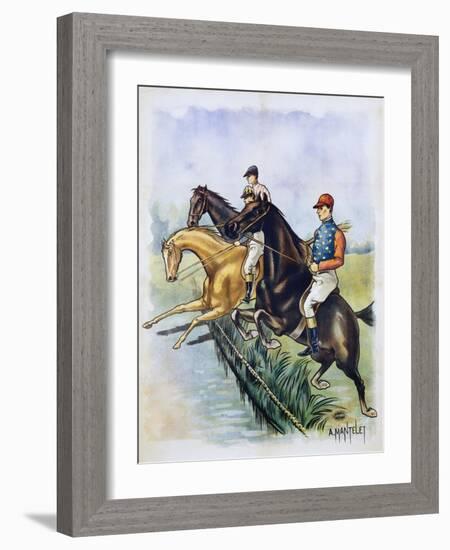 Poster of a Steeplechase Horse Race by A. Mantelet-null-Framed Giclee Print