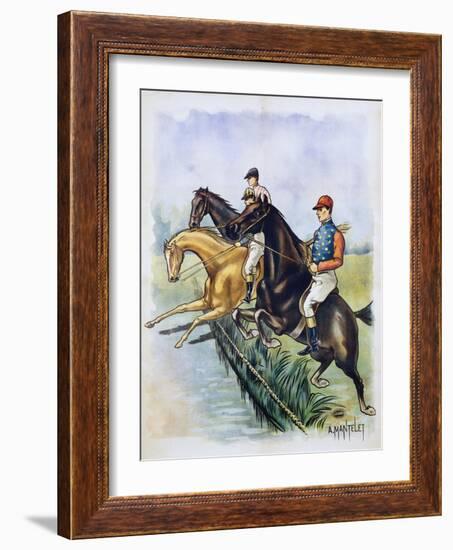 Poster of a Steeplechase Horse Race by A. Mantelet-null-Framed Giclee Print