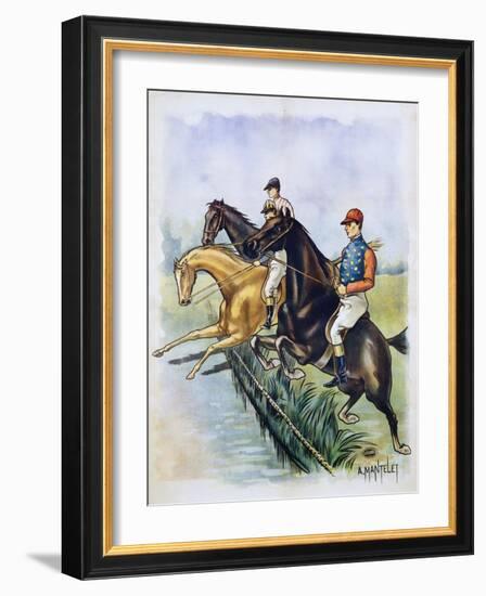 Poster of a Steeplechase Horse Race by A. Mantelet-null-Framed Giclee Print