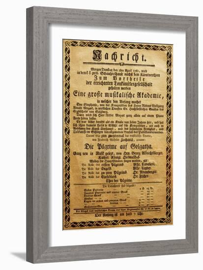 Poster of Great Music Academy for April 3, 1781, with Symphony by Wolfgang Amadeus Mozart-null-Framed Giclee Print
