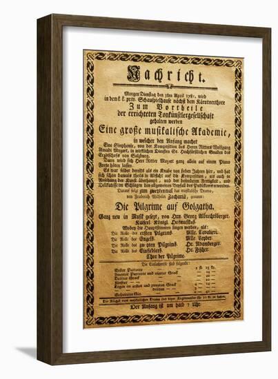 Poster of Great Music Academy for April 3, 1781, with Symphony by Wolfgang Amadeus Mozart-null-Framed Giclee Print