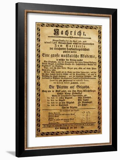 Poster of Great Music Academy for April 3, 1781, with Symphony by Wolfgang Amadeus Mozart-null-Framed Giclee Print